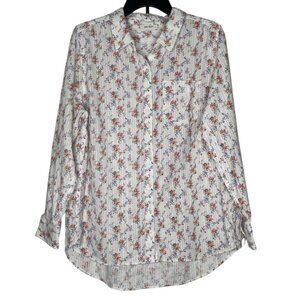 On 34th Womens Shirt Plus Size 2X Floral Print Long Sleeves Shadow Stripe Woven